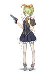  desert_eagle green_eyes green_hair gun hairband handgun looking_at_viewer maeda_risou menu pantyhose pistol short_hair short_sleeves simple_background solo weapon white_background white_legwear 