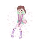  :d bag bear_(oogoma) brown_eyes brown_hair food food_themed_hair_ornament food_themed_ornament fruit futami_mami hair_ornament heart heart_print idolmaster idolmaster_(classic) open_mouth polka_dot print_legwear side_ponytail smile solo strawberry strawberry_hair_ornament thighhighs 