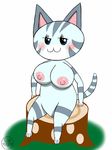  animal_crossing big_breasts blue_eyes blush breasts cat crockwad feline female huge_breasts lolly_(animal_crossing) mammal nintendo nipples nude pussy solo stump tree_stump video_games 