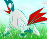  grass looking_back nintendo outside pcred566 pok&#233;mon pussy skarmory sky solo video_games 