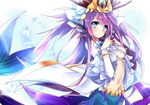  animal_ears blue_eyes blush bracelet breasts head_fins highres jewelry leeannpippisum long_hair looking_at_viewer medium_breasts mermaid monster_girl navel purple_hair puzzle_&amp;_dragons siren_(p&amp;d) smile solo tiara 