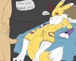  anus backlash91 balls bed blush digimon female human male mammal penis plump_labia pussy renamon text 