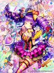  bad_id bad_pixiv_id blush bonbon bow breasts candy checkered checkered_legwear cleavage drill_hair ells food gift gloves hat lollipop long_hair medium_breasts one_eye_closed original pink_eyes purple_hair shoes skirt solo thighhighs twin_drills twintails white_gloves 