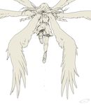  afuro_terumi angel_wings from_behind full_body inazuma_eleven inazuma_eleven_(series) long_hair male_focus mizuhara_aki monochrome multiple_wings seraph simple_background solo white_background wings zeus_(inazuma_eleven) 