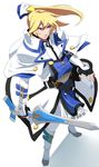  blonde_hair blue_eyes fingerless_gloves gloves guilty_gear guilty_gear_xrd jerun ky_kiske long_hair male_focus ponytail solo sword weapon 