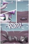  black_hair blue_eyes bottle boulder_(mlp) comic duo english_text equine female feral friendship_is_magic grey_body grey_eyes hair half-closed_eyes horse lying male mammal maud_pie_(mlp) my_little_pony ponegranate pony potion purple_hair text transformation 