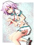  breasts cain_(inosennto007) highres kantai_collection navel paw_pose purple_hair red_eyes school_uniform solo tama_(kantai_collection) torn_clothes 
