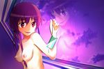  1girl breasts cellphone evil_smile female gasai_yuno jangif long_hair mirai_nikki mirror nipples nude phone pink_eyes pink_hair smile solo 