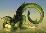  anthro ass_up breast_squish breasts female fish fsmaverick hybrid iguana lizard looking_at_viewer marine nude pinup pose reptile scalie shark solo 