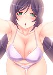  armpits bare_shoulders belly bikini breasts cleavage green_eyes highres incoming_kiss large_breasts leaning_forward long_hair looking_at_viewer love_live! love_live!_school_idol_project parted_lips purple_bikini purple_hair rokko solo swimsuit thigh_gap toujou_nozomi 
