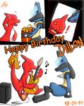  ? ambiguous_gender charmeleon comic duo gift happy lucario male nintendo open_mouth pok&#233;mon pok&eacute;mon siberiancrystalx video_games 