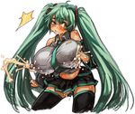  1girl breasts green_hair hatsune_miku huge_breasts lactation milk_leaking_through_clothing sachito simple_background solo vocaloid 