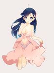  :o ahoge bare_shoulders black_hair blue_eyes breasts butterfly_hair_ornament cleavage cropped_legs dress finger_to_mouth hair_ornament large_breasts long_hair looking_at_viewer lpip navel_cutout no_navel open_mouth original pink_dress pink_skirt skirt skirt_hold solo strapless strapless_dress 