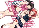  &gt;:) \m/ bad_id bad_pixiv_id black_hair body_blush bow bracelet breasts buttons collarbone fashion floral_print flower frills fupe_(sealno108) groin hair_ornament hair_scrunchie holding_hands interlocked_fingers jewelry leg_garter looking_at_viewer love_live! love_live!_school_idol_project lying medium_breasts midriff miniskirt multiple_girls nail_polish navel nishikino_maki on_back open_mouth panties parted_lips pink_hair polka_dot_skirt print_skirt purple_eyes red_eyes sandals scrunchie side-tie_panties skirt smile tattoo thigh_gap toes twintails underwear v-shaped_eyebrows yazawa_nico 
