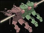  animated animated_gif gun gundam lowres mecha mobile_suit_gundam space weapon zaku zaku_ii 