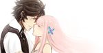  1girl black_hair couple female_my_unit_(fire_emblem:_kakusei) fire_emblem fire_emblem:_kakusei flower frederik_(fire_emblem) hair_flower hair_ornament hetero hime_cut imminent_kiss long_hair my_unit_(fire_emblem:_kakusei) pink_hair short_hair tusia 