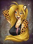  amber_eyes blonde_hair breasts cheetah clothed clothing feline female fluff-kevlar hair looking_at_viewer mammal mihari n7 skimpy smile solo space spots 