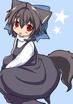  :o aizawa_shin animal_ears black_hair blouse blue_background borrowed_character dog_ears dog_tail dress fang kannagi_cocoa looking_at_viewer original red_eyes short_hair solo star tail 