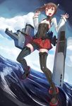  absurdres brown_eyes brown_hair cannon hair_ornament highres kantai_collection nanjyolno ocean panties short_hair skirt solo taihou_(kantai_collection) underwear 