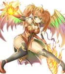  brown_hair green_eyes highres kukkumann leilan_(p&amp;d) long_hair puzzle_&amp;_dragons solo sword thighhighs twintails weapon wings 