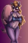  big_breasts black_nose blush breasts brown_hair female fuf fur hair mammal panties pink_eyes purple_fur raccoon solo underwear violet_fur 