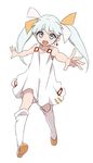  boots dress earrings full_body hair_ribbon jewelry open_mouth outstretched_arm ribbon sekina silver_eyes sleeveless solo tama_(wixoss) teeth thighhighs twintails white white_background white_dress white_hair white_legwear wixoss 