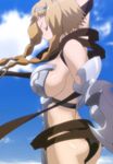  1girl armor ass black_panties blonde_hair breasts eyes_closed highres large_breasts leina long_hair panties queen&#039;s_blade queen's_blade queen's_blade_rebellion queen's_blade_vanquished_queens screencap sideboob solo standing stitched underwear 