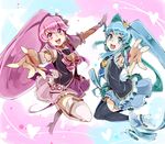  aino_megumi asuku_(69-1-31) black_legwear blue_eyes blue_hair blue_skirt boots bow bowtie brooch crown cure_lovely cure_princess frills full_body happinesscharge_precure! holding_hands jewelry long_hair magical_girl mini_crown multiple_girls necktie pink_bow pink_eyes pink_hair pink_skirt ponytail precure shirayuki_hime shoes sidelocks skirt smile thigh_boots thighhighs twintails white_legwear wide_ponytail wrist_cuffs zettai_ryouiki 