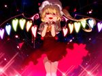  ascot banned_artist bare_legs blonde_hair flandre_scarlet hat heart heart-shaped_pupils lace long_hair open_mouth red_eyes side_ponytail skirt skirt_set smile solo symbol-shaped_pupils touhou wings yandere yusano 