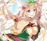  aqua_eyes archangel_(p&amp;d) blonde_hair blush braid breasts halo kaki_s large_breasts long_hair open_mouth puzzle_&amp;_dragons solo wings 