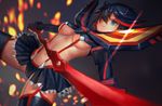  blue_eyes breasts kill_la_kill matoi_ryuuko medium_breasts multicolored_hair rakuhei scissor_blade senketsu short_hair skirt smile suspenders sword two-tone_hair weapon 