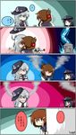  4girls 5koma ? akatsuki_(kantai_collection) blue_eyes blue_hair blush brown_eyes brown_hair cheating comic crying flower folded_ponytail full-face_blush heart hibiki_(kantai_collection) highres ikazuchi_(kantai_collection) inazuma_(kantai_collection) kantai_collection kiss lily_(flower) multiple_girls netorare o_o peeking_out raythalosm school_uniform serafuku signature silver_hair spoken_ellipsis spoken_question_mark steam streaming_tears surprise_kiss surprised tears translated yuri 