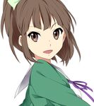  bow brown_eyes brown_hair hisami_nanami open_mouth sekina short_hair simple_background solo wake_up_girls! white_background 