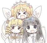 &gt;_&lt; :&gt; bad_id bad_pixiv_id black_hair blonde_hair blue_eyes bow closed_eyes double_v dress drill_hair grey_eyes hair_bow hat long_hair luna_child multiple_girls nekoma_(phage) open_mouth short_hair short_twintails smile star_sapphire sunny_milk touhou twintails v wings work_in_progress 