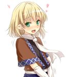  arm_warmers blonde_hair blush green_eyes heart looking_at_viewer mizuhashi_parsee open_mouth pointy_ears scarf short_hair skirt smile solo tori_(minamopa) touhou upper_body 