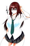  1girl blush breasts brown_hair green_eyes jewelry large_breasts long_hair looking_at_viewer necklace necktie school_uniform solo t-heaven 