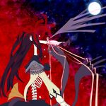  absurdly_long_hair blue_background bone bow chrysanthemum dress flower full_moon gloves hair_bow hair_ribbon highres homulilly kaname_madoka long_hair magical_girl mahou_shoujo_madoka_magica mahou_shoujo_madoka_magica_movie moon multiple_girls phonograph pink_hair pom_pom_(clothes) purple_hair rabuo red_background ribbon ribs skeleton sky spider_lily spine star_(sky) starry_sky teeth turntable two_side_up ultimate_madoka very_long_hair wings 