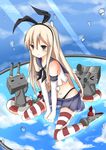  1girl blonde_hair freeze_(867139) highres kantai_collection rensouhou-chan shimakaze_(kantai_collection) striped striped_legwear striped_thighhighs thighhighs 
