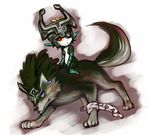  blue_eyes earrings helmet jewelry link link_(wolf) midna pointy_ears red_eyes solo suzuno_(kazahanasu) the_legend_of_zelda the_legend_of_zelda:_twilight_princess wolf 