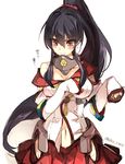  bad_id bad_twitter_id black_hair cis_(carcharias) cosplay kantai_collection long_hair long_ponytail navel off_shoulder oversized_clothes ponytail red_eyes red_skirt sidelocks skirt sleeves_past_wrists solo twitter_username white_background yahagi_(kantai_collection) yamato_(kantai_collection) yamato_(kantai_collection)_(cosplay) 