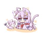  :3 ahoge animal_ears blue_eyes cat cat_ears cat_tail chibi crescent crescent_hair_ornament hair_ornament hair_ribbon kemonomimi_mode long_hair neko_yume nyan o_o patchouli_knowledge paw_print purple_hair ribbon solo tail tail_ribbon touhou translated tress_ribbon very_long_hair 