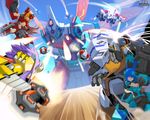  armor berzelius blonde_hair blue_eyes blue_hair cannon cosmic_break crimrose fighting flying jikun_hu lily_rain mecha mecha_musume mighty_byne multiple_girls official_art purple_hair red_eyes robot wakaba 