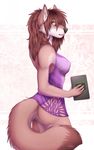  2014 amber_eyes anthro bottomless brown_hair canine f-r95 female hair mammal solo wolf 