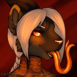  anthro baronessa black_lips feline female forked_tongue hair horn long_tongue looking_at_viewer mammal orange_eyes orange_nose orange_tongue slit_pupils solo tongue tongue_out white_hair 