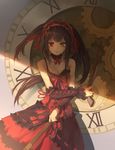  bad_id bad_pixiv_id black_hair choker clock clock_eyes date_a_live detached_sleeves dress frilled_dress frills gun hairband heterochromia highres huanxiang_heitu lolita_fashion lolita_hairband long_hair shadow solo symbol-shaped_pupils tokisaki_kurumi twintails weapon 