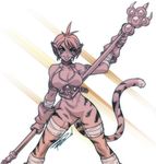  :p animal_ears antenna_hair bandages bottomless breasts breath_of_fire breath_of_fire_ii cat_ears choker cleavage gloves large_breasts md5_mismatch monochrome rinpoo_chuan robert_porter short_hair solo staff tail tongue tongue_out 