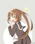  1girl blush_stickers brown_hair cat fumizuki_(kantai_collection) highres kantai_collection ponytail satou_saya solo 