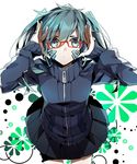  bespectacled blue_eyes blue_hair ene_(kagerou_project) glasses headphones kagerou_project skirt solo twintails wonoco0916 