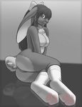  breasts butt chest_tuft darknurse female fur grey_fur grey_hair hair hair_bow lagomorph lying mammal nude on_side pussy rabbit side_boob socks solo tuft 