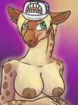  blonde_hair breasts female fur giraffe green_eyes gretchen hair hat klaora nude piercing topless 